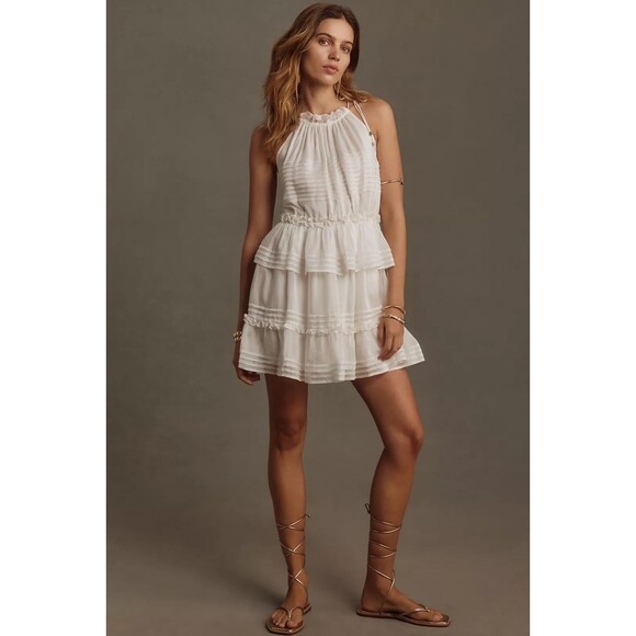 Anthropologie Let Me Be Halter Tie Shoulder Tiered Mini Dress size S NWT - Picture 4 of 12